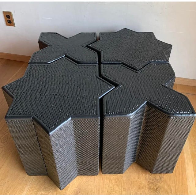 1960s Vivai Del Sud Woven Rattan and Cane Italian Star and Cross "Stella and Croce" Tables - Set of Four For Sale - Image 12 of 16