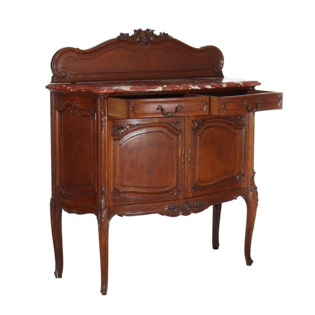 Antique French Oak Rouge Marble Top Server With Backsplash C1910 For Sale - Image 14 of 18