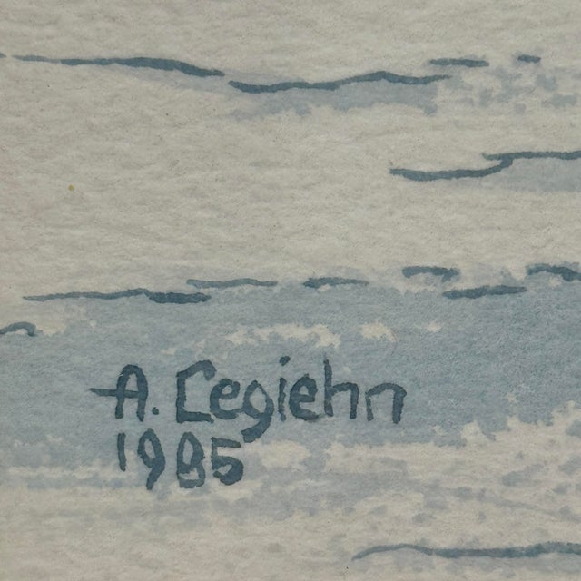 Traditional Original Watercolor Painting of a Snowy Barn by Arthur Legiehn, 1985 For Sale - Image 3 of 12
