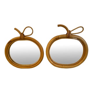 French Rattan & Wicker Apple Form Mirrors -A Pair For Sale