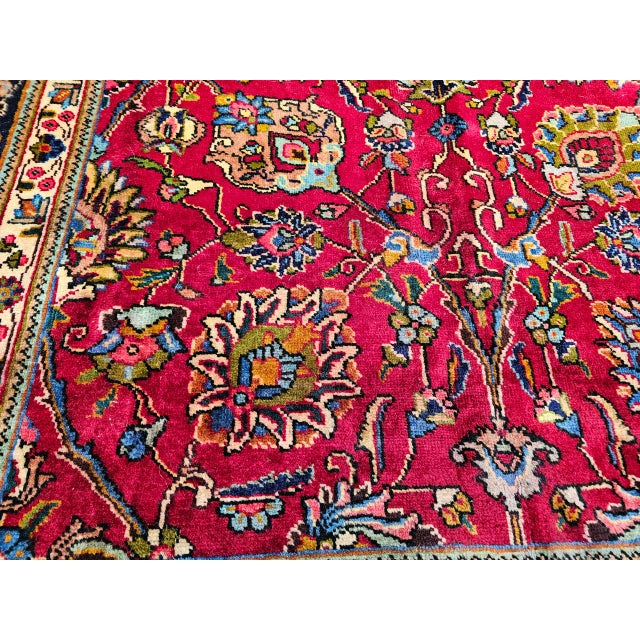 Persian Vintage Persian Tabriz Rug, Hand-Knotted Wool, All Over Geometric Pattern, Red & Navy, 10x13 For Sale - Image 3 of 18