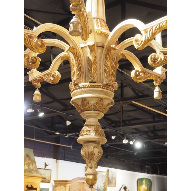 Large Early 1900s Painted and Gilded Wooden Chandelier From Italy, 72.5 X 49 In For Sale - Image 13 of 18
