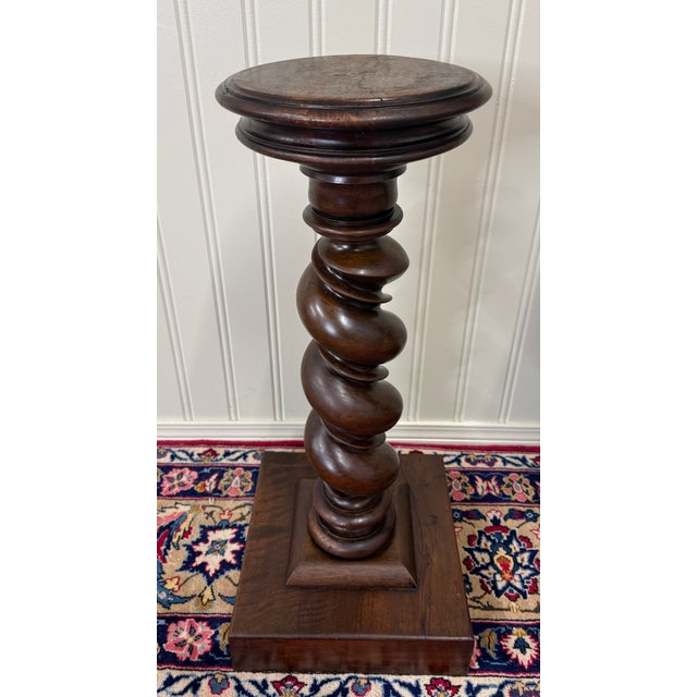 Antique Pair French Louis XIII Barley Twist Pedestals Plant Stands Oak 33" T For Sale - Image 17 of 18