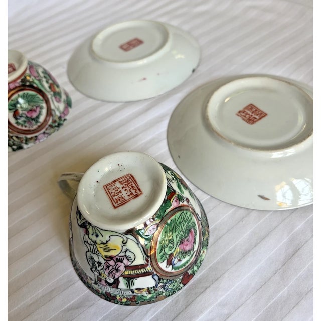 Ceramic 1940s Medallion Tea Cup & Saucer Sets Set of 2 - 4 pcs For Sale - Image 7 of 17
