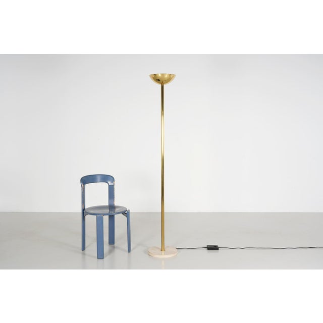 Gold-Plated Brass and Travertine Stone Floor Lamp, 1970s For Sale - Image 3 of 6