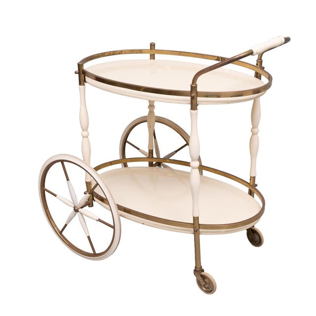 Cream Oval-Shaped Glass Tops Serving Trolley, Italy, 1950s For Sale - Image 8 of 11