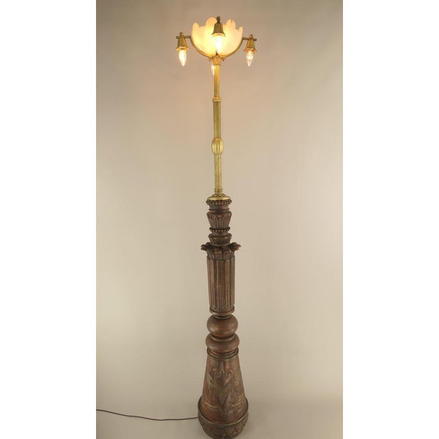 Large Foyer Floor Lamp in Wood and Bronze, Budapest, 1900s For Sale - Image 4 of 18