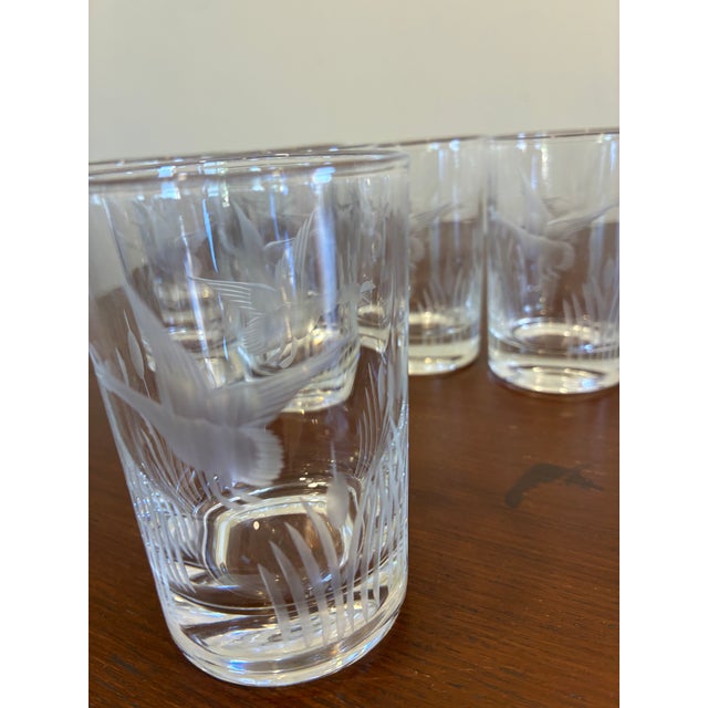 Vintage Federal Glass Etched Waterfowl Juice Glasses – Set of 6 For Sale In Oklahoma City - Image 6 of 11