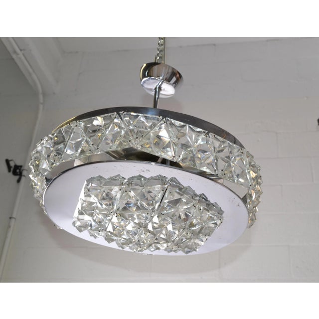 1970s Kinkeldey German Mid-Century Modern Chrome & Crystal Flush Mount Ceiling Light Fixture For Sale In Miami - Image 6 of 13