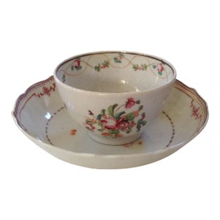 19th Century Chinese Export Tea Cup and Saucer For Sale