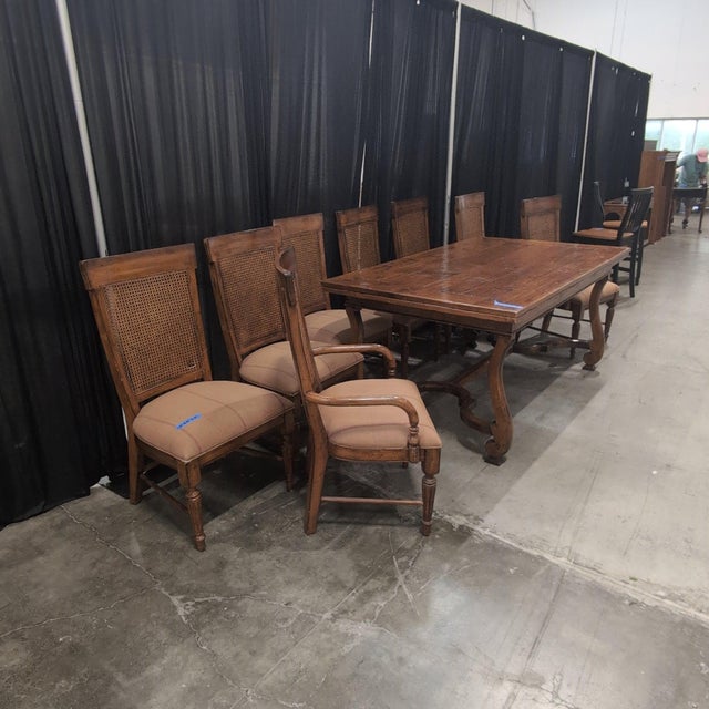 Henredon Acquisitions by Henredon 9-Piece Dining Set, Trestle Extension Table and 8 Cane Back Chairs For Sale - Image 4 of 10