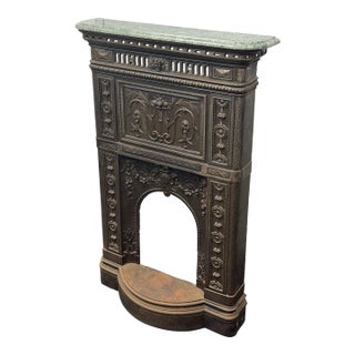 Victorian Cast Iron Fireplace Surround + Green Stone Top, 19th Century For Sale