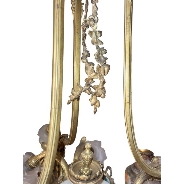 French 19th-C Bronze Chandelier With Marble Body, Wedgwood Plaque & Glass Shades For Sale In Los Angeles - Image 6 of 7