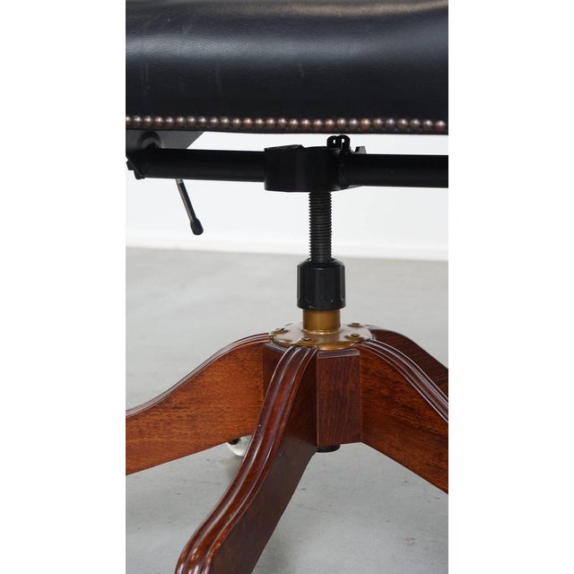 Dark Blue Cowhide Chesterfield Swivel Desk Chair For Sale - Image 13 of 18