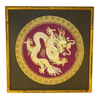 Late 19th Century Wall Hanging CHINESE EMBROIDERED DRAGON GOLD Kimonos, Textiles, Silk Fabric For Sale