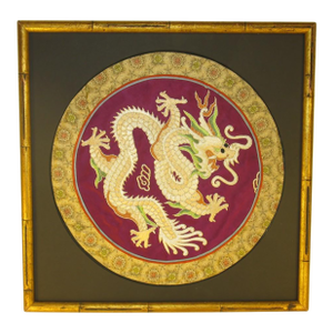 Late 19th Century Wall Hanging CHINESE EMBROIDERED DRAGON GOLD Kimonos, Textiles, Silk Fabric