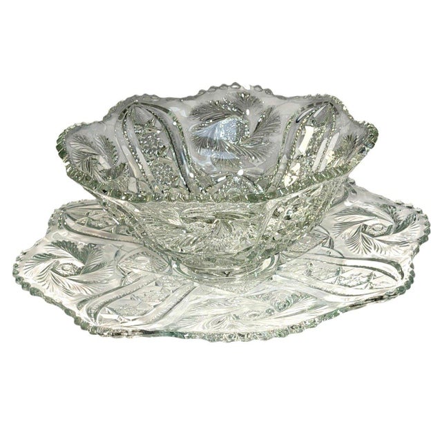 Glass Antique McKee Wiltec Clear Eapg Punch Bowl & 19.25" Underplate 2-Pc Set For Sale - Image 7 of 8