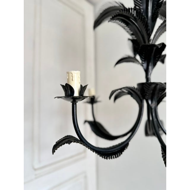 Mid-Century Modern Vintage French Black Tole Chandelier, 1960s For Sale - Image 3 of 18