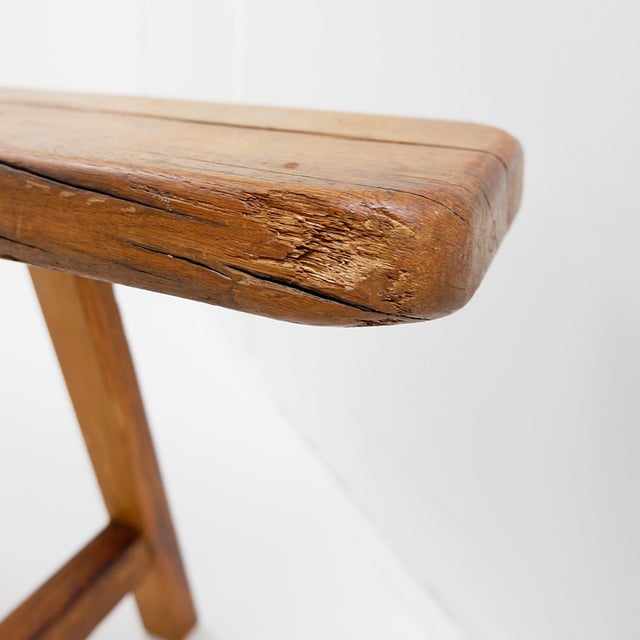 Rustic Wood Farmhouse Bench with Trestle Legs, 1960s For Sale - Image 13 of 18