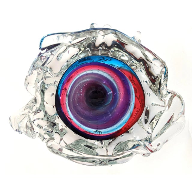 Blue Leon Applebaum Glass Bowl With Protruding Design and Controlled Bubbles Kaleidoscope For Sale - Image 8 of 13