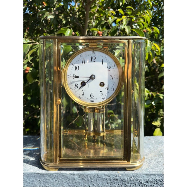 Art Deco Antique French Art Deco Crystal Regulator Mantel Clock With Curved Glass For Sale - Image 3 of 12