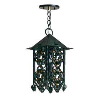 Vintage French Verdigris Wrought Iron Lantern Pendant - 2 Available For Sale