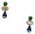 Pair of 18k Gold, Triple Stone Stud Earrings--Emeralds, Rainbow Moonstone & Tanzanite For Sale