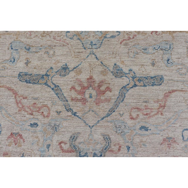 Textile All-Over Hand Knotted Oushak Rug With Arabesque Design in Ivory and Blue Tones 4'11 X 6'10 For Sale - Image 7 of 12