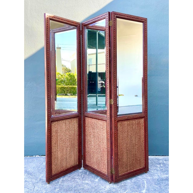 This magnificent three-panel floor screen by Maitland-Smith is a masterwork of mixed-material artistry, reflecting a...