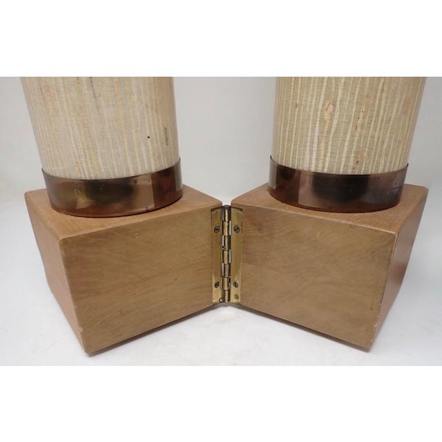 1960s Modeline of California Mid-Century Modern Cylinder Table Lamps With Hinged Wood Bases - a Pair For Sale In Columbus - Image 6 of 9