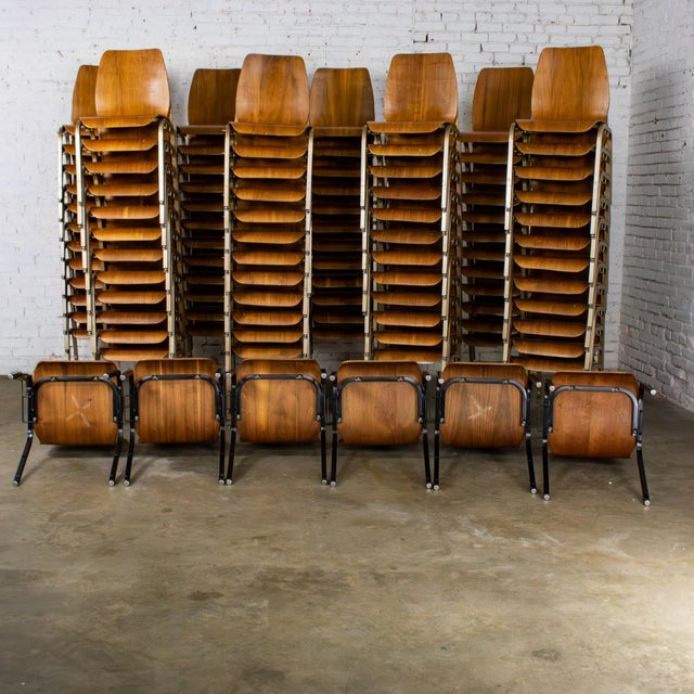 Late 20th to Early 21st Century Modern Walnut Molded Plywood Chairs Stackable Connectable Restored Selling Separately For Sale - Image 9 of 18