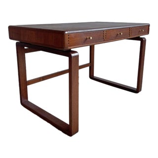1960s Danish Modern Teak Bentwood Leather Top Desk For Sale