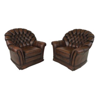 Vintage Chesterfield Leather Club Chairs – A Pair For Sale