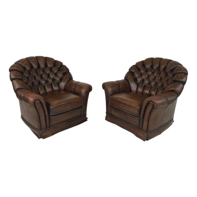 Vintage Chesterfield Leather Club Chairs – A Pair For Sale