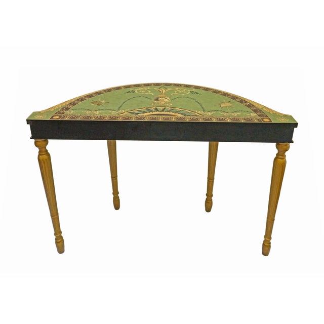 Sarreid Ltd. Neoclassical Adam Style Demilune Console Table in Green Yellow & Brown Sarreid Italy Entryway Console Table Dry Bar Demilune Table For Sale - Image 4 of 7