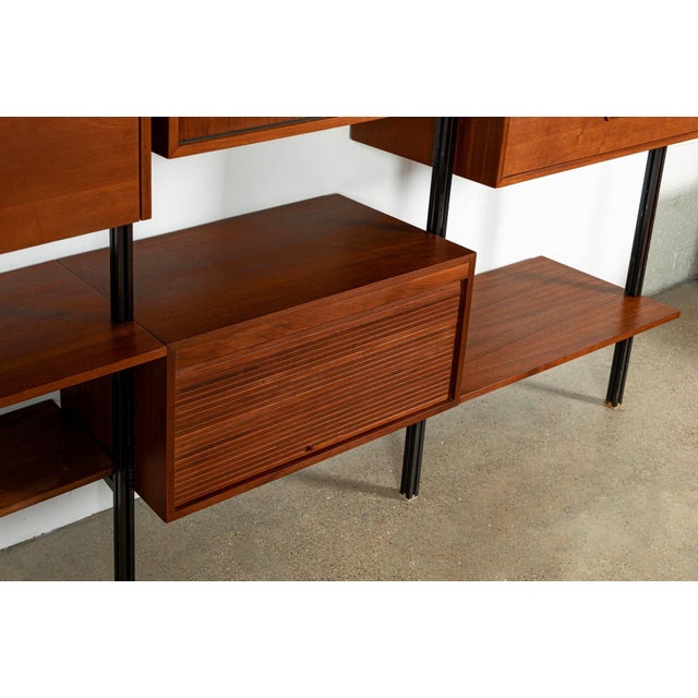 Wood Early Production George Nelson Omni Three-Bay Modular Walnut Wall Unit by Structural Products, Circa 1961 For Sale - Image 7 of 18