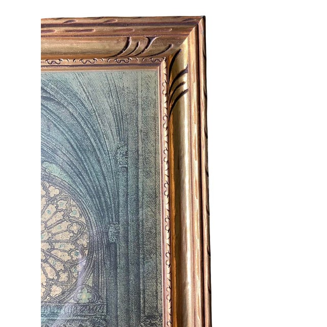 1910s Antique American Arts Co. Ny Colored Etching Print of "Reims Cathedral" in Gilded Frame For Sale - Image 5 of 9