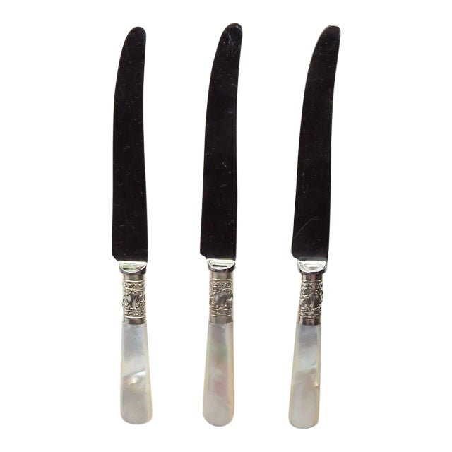 Mother of Pearl & Silverplate Dessert Knives - Set of 3 For Sale
