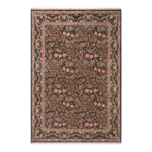 Art Nouveau Pak-Persian Black/Green Wool Rug - 10'3'' X 14'3'' For Sale