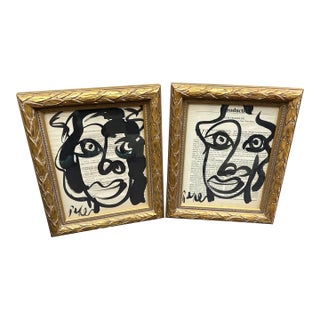 1970s Peter Keil Abstract Painting Pair on Newsprint For Sale