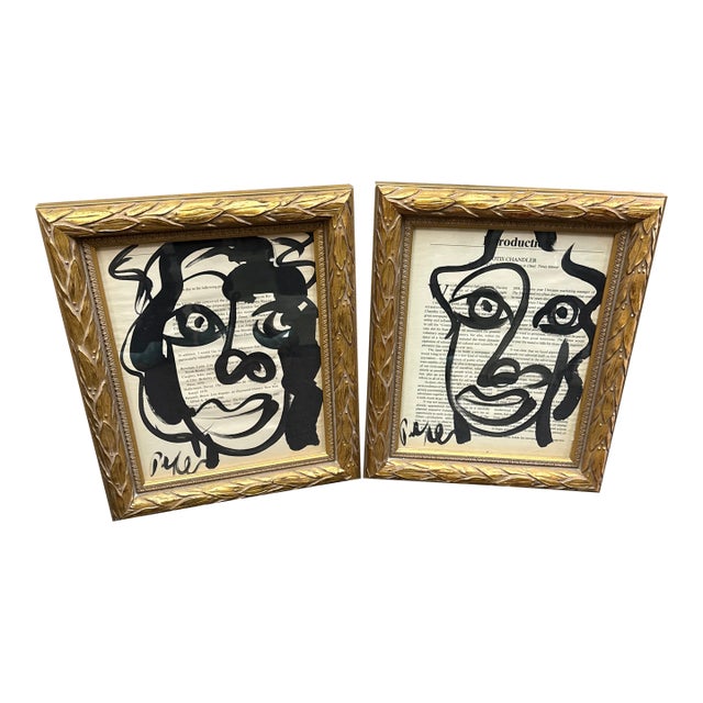 1970s Peter Keil Abstract Painting Pair on Newsprint For Sale