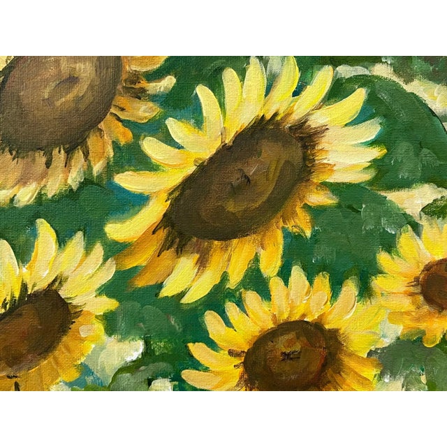 Angela Wakefield Golden Yellow Sunflowers Study on Green Background by Contemporary Artist, 2023 For Sale - Image 10 of 12