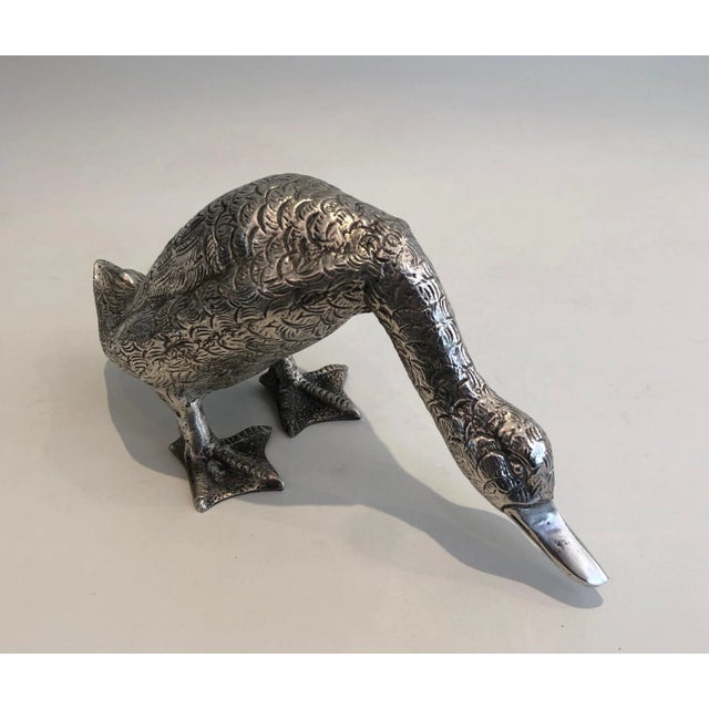 Mid-Century Modern Silver Plated Bronze Duck Sculpture For Sale - Image 3 of 11