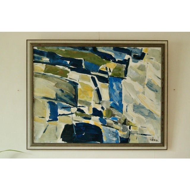 Original Mid Century Swedish Oil on Canvas – “Abstract Composition” by Tryggve Örn (1919–2017) – Vintage & Framed, 52.5 ×...