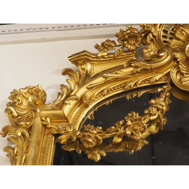 Wood A Grand Antique French Napoleon III Gold Leafed Mirror, Circa 1860 For Sale - Image 7 of 18