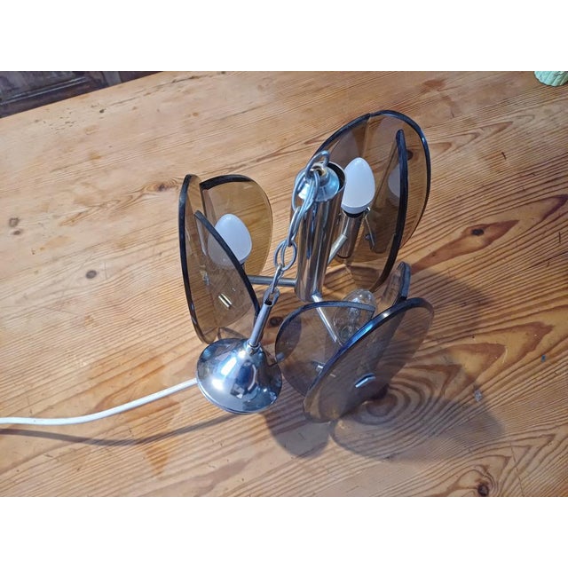 Vintage Chrome and Smoked Glass Chandelier attributed to Fontana Arte, 1970 For Sale - Image 13 of 17