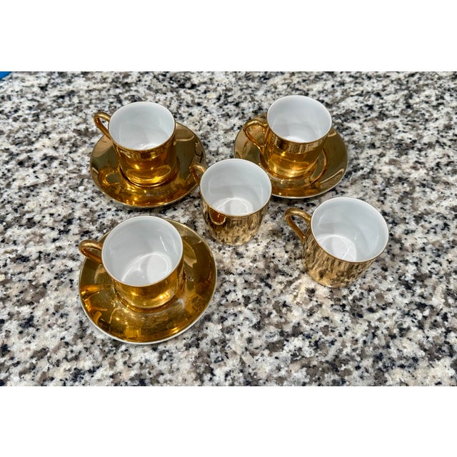 Ceramic Vintage Hollywood Recency Gold Gilded Porcelain Demitasse Espresso Set - 5 Cups & 3 Saucers - 8 pcs For Sale - Image 7 of 11