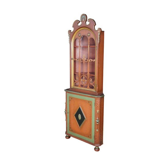 Antique Victorian Revival 1930s corner curio cabinet manufactured by the Mechanics Furniture Company of Rockford Illinois....