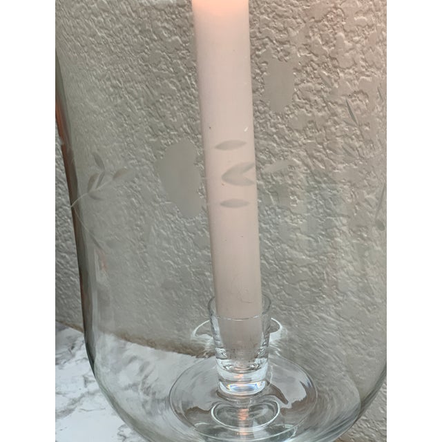 Vintage Large Etched Glass Hurricane Vessel or Vase For Sale - Image 4 of 11