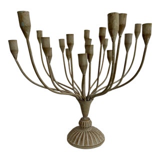 Late 20th Century 20-Stem French Iron Candelabra With Stone-Like Finish For Sale